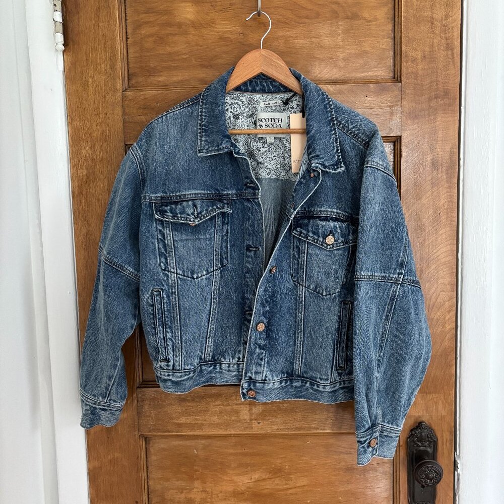 NWT! Scotch & Soda Cropped Bomber Jean Jacket - XL